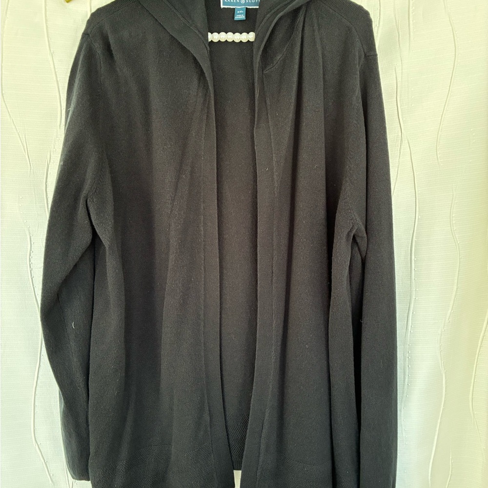 Karen Scott Black Open-Front Hooded Cardigan